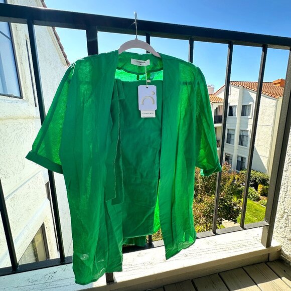 Oversized Linen Tied Two Piece Pants set Green - Picture 2 of 4